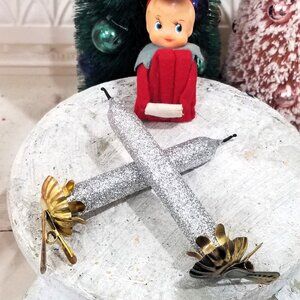 Vintage Silver Glitter Glass Candlestick Christmas tree Clip Ornaments
